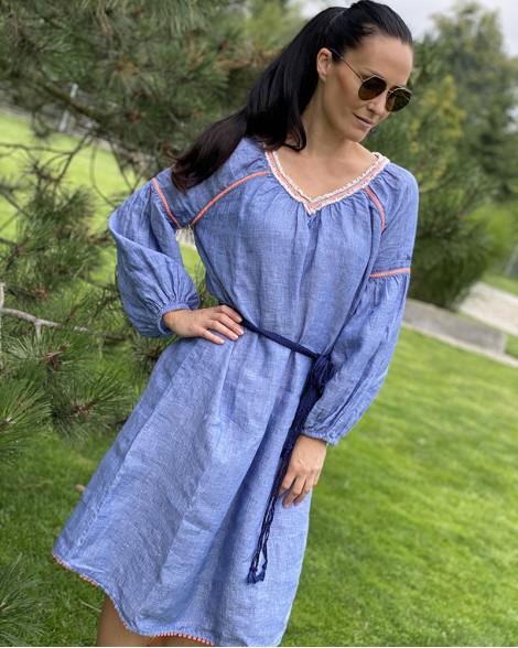 Šaty dámské Replay BOHO modré lněné